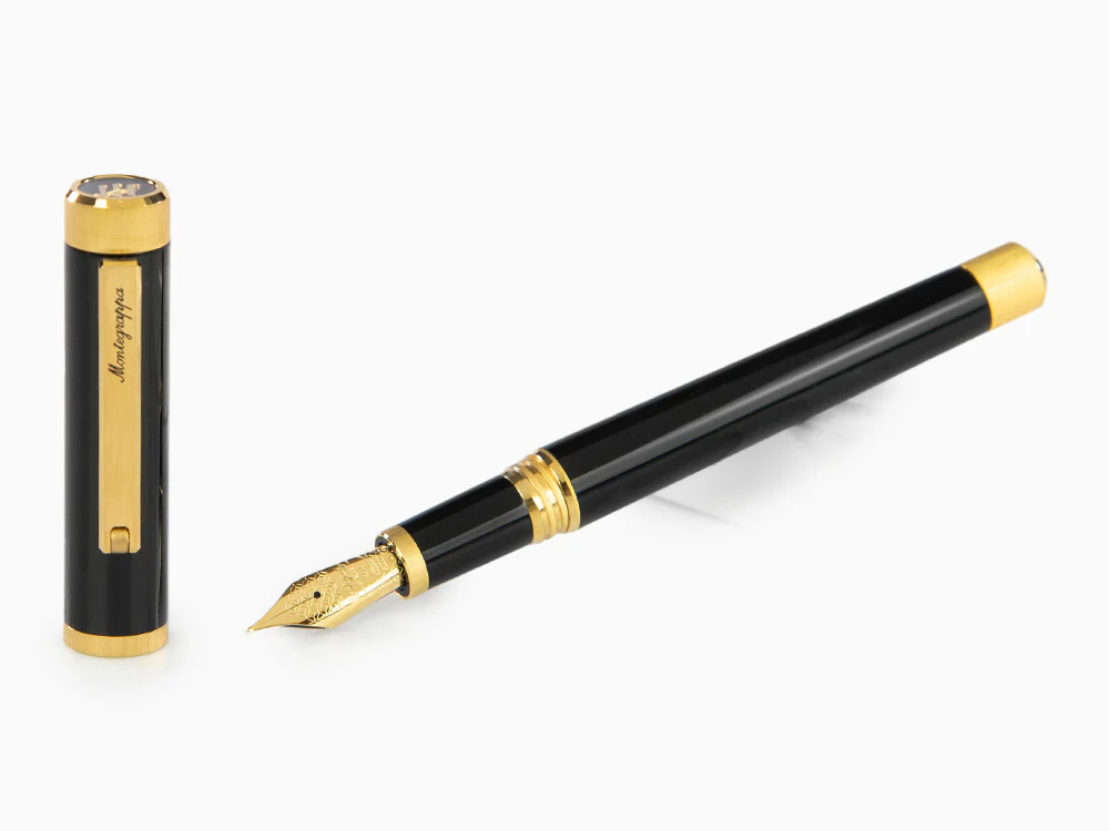 Montegrappa Zero Fountain Pen, Black Resin, Yellow gold trims, ISZEI-4Y - Image 2