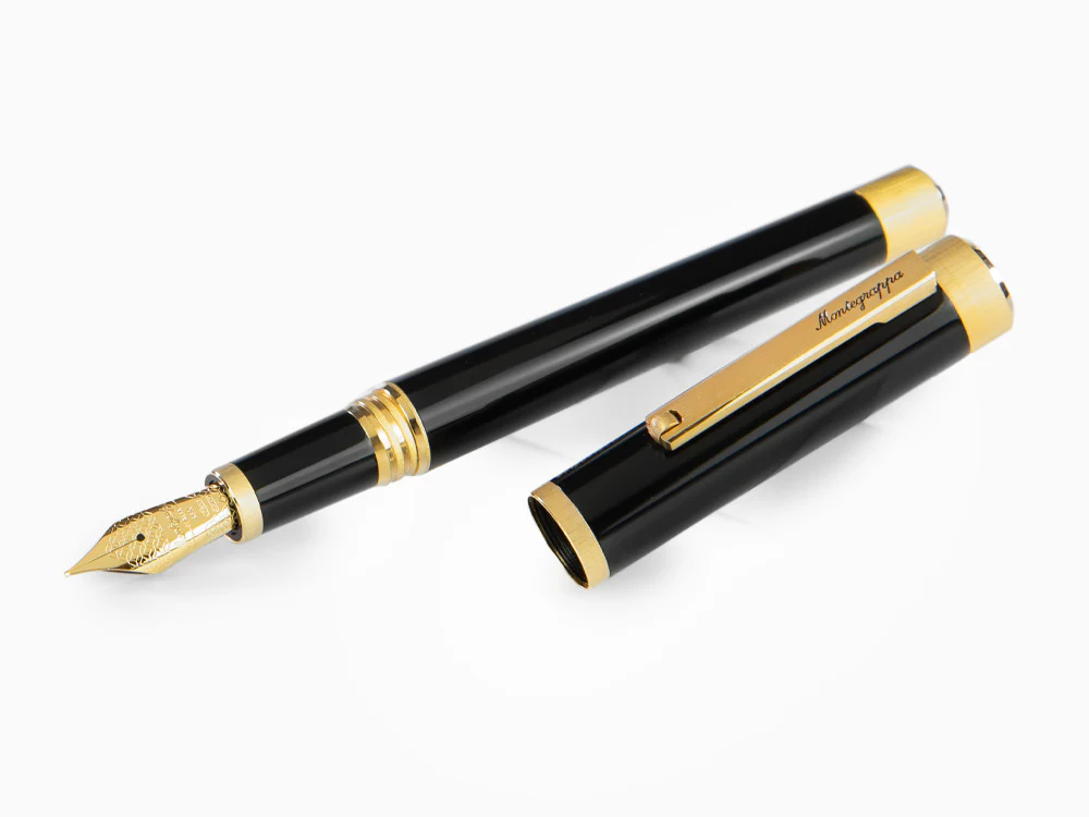Montegrappa Zero Fountain Pen, Black Resin, Yellow gold trims, ISZEI-4Y - Image 4