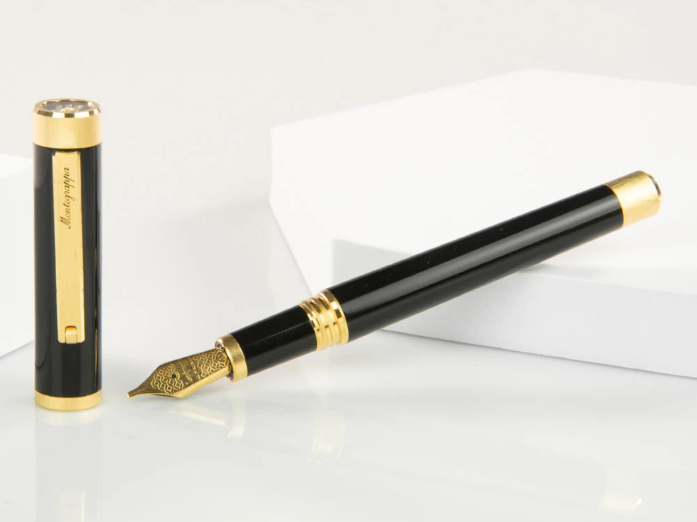 Montegrappa Zero Fountain Pen, Black Resin, Yellow gold trims, ISZEI-IY - Image 2