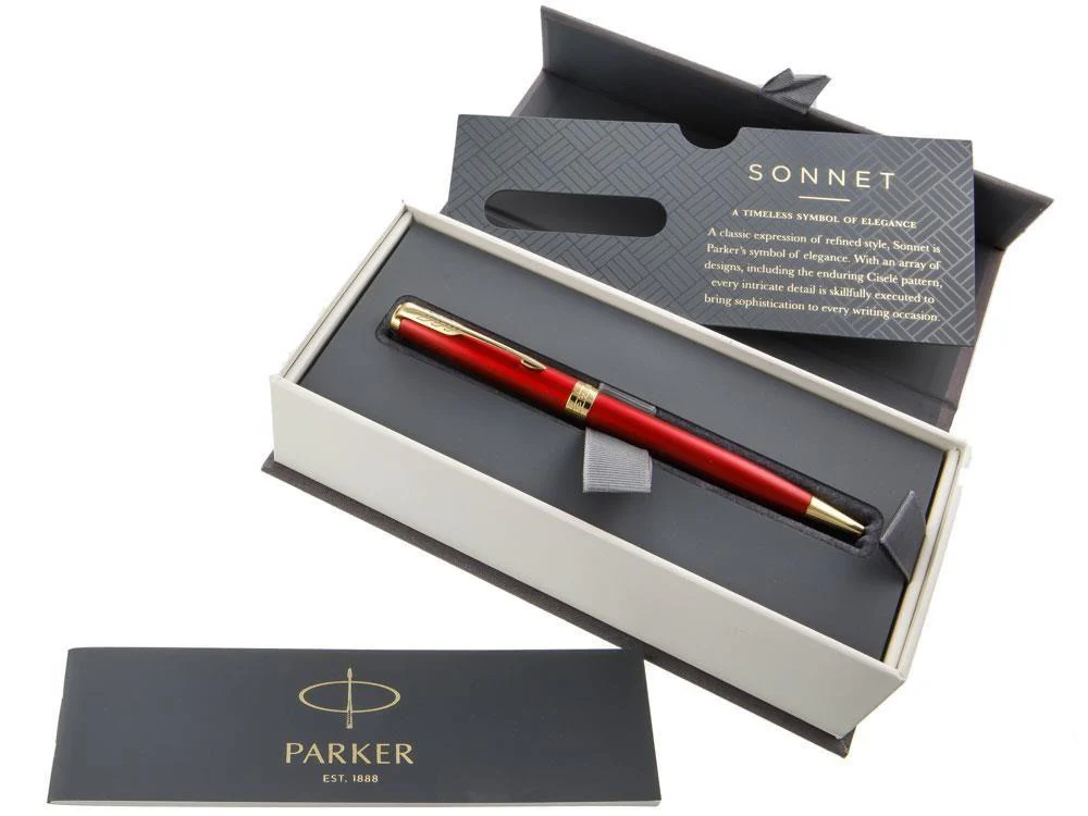 Parker Sonnet Ballpoint Pen, Lacquer, Gold Trim, Red, 1931476 - Image 8