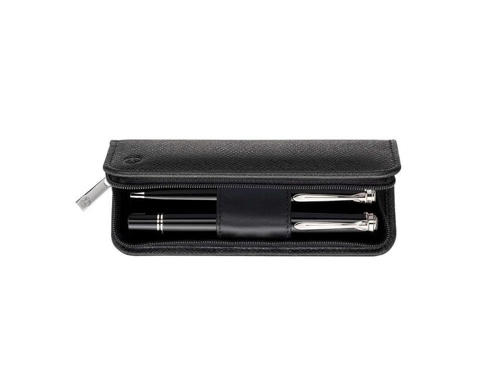 Pelikan 2 Pen Case, Engrained Leather, Black, Zip, 958025 - Image 3