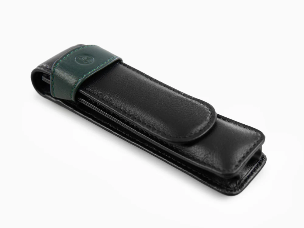 Pelikan 2 Pen Case, Leather, Black-Green, Soft, Flap tuck, 923722 - Image 5