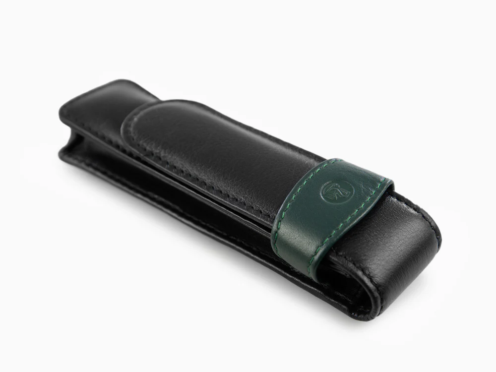 Pelikan 2 Pen Case, Leather, Black-Green, Soft, Flap tuck, 923722 - Image 6