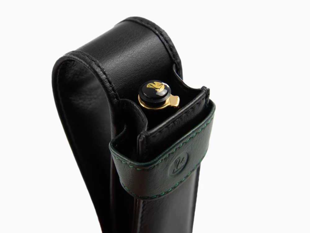 Pelikan 2 Pen Case, Leather, Black-Green, Soft, Flap tuck, 923722 - Image 7