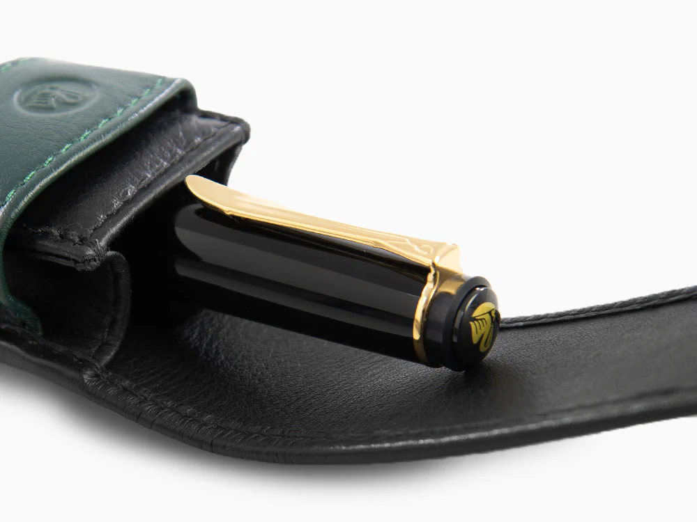 Pelikan 2 Pen Case, Leather, Black-Green, Soft, Flap tuck, 923722 - Image 8