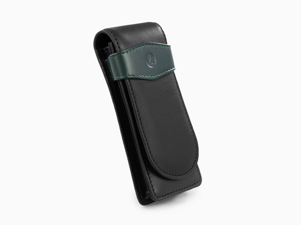 Pelikan 3 Pen Case, Leather, Black-Green, Soft, Flap tuck, 924092 - Image 3