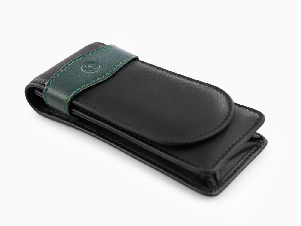 Pelikan 3 Pen Case, Leather, Black-Green, Soft, Flap tuck, 924092 - Image 5