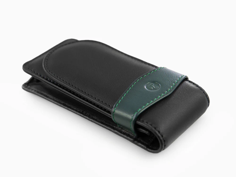 Pelikan 3 Pen Case, Leather, Black-Green, Soft, Flap tuck, 924092 - Image 6