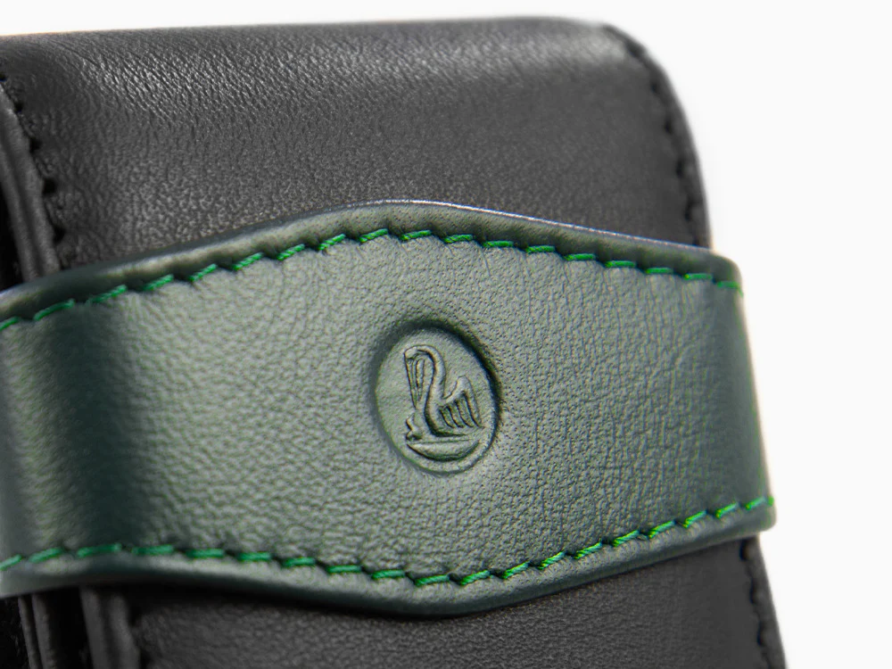 Pelikan 3 Pen Case, Leather, Black-Green, Soft, Flap tuck, 924092 - Image 7