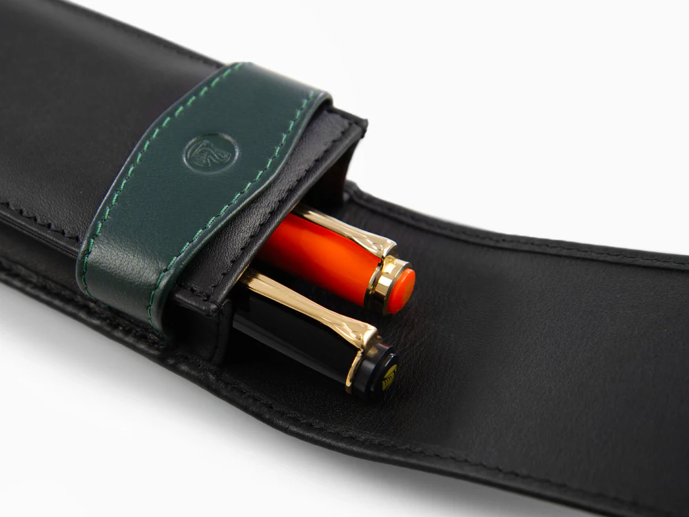 Pelikan 3 Pen Case, Leather, Black-Green, Soft, Flap tuck, 924092 - Image 8