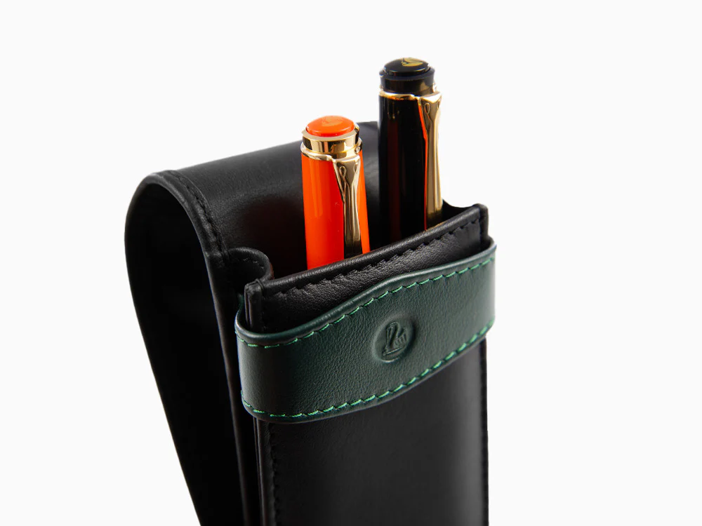 Pelikan 3 Pen Case, Leather, Black-Green, Soft, Flap tuck, 924092 - Image 9