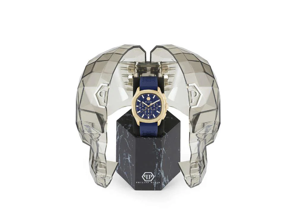 Philipp Plein 44 mm Quartz Watch, PVD Gold, Blue, Mineral crystal, PWSAA0323 - Image 5