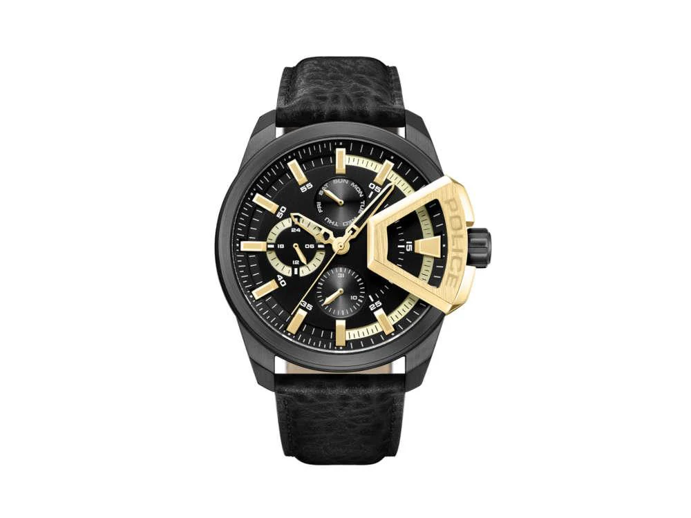 Police Underlined Quartz Watch, PVD, 46 mm, Black, PEWJF0005704
