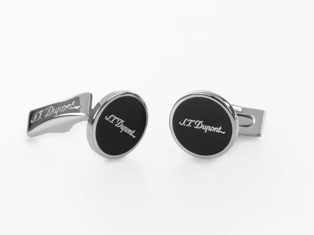 S.T. Dupont D Cufflinks, Silver, Lacquer, Black, 005832 - Image 2