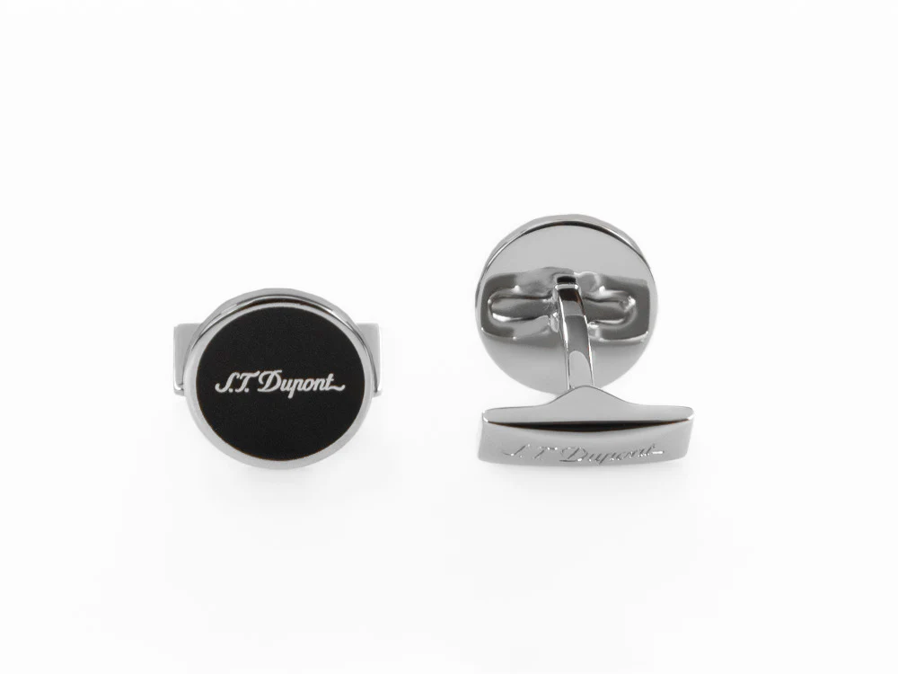 S.T. Dupont D Cufflinks, Silver, Lacquer, Black, 005832 - Image 3