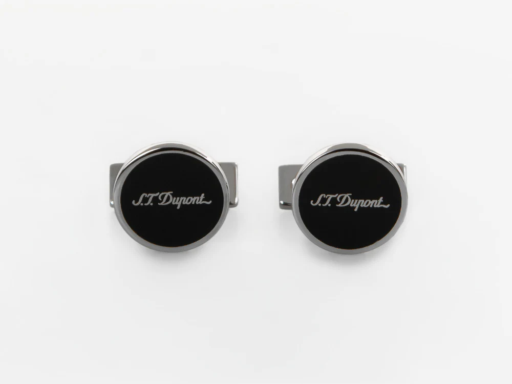 S.T. Dupont D Cufflinks, Silver, Lacquer, Black, 005832 - Image 4