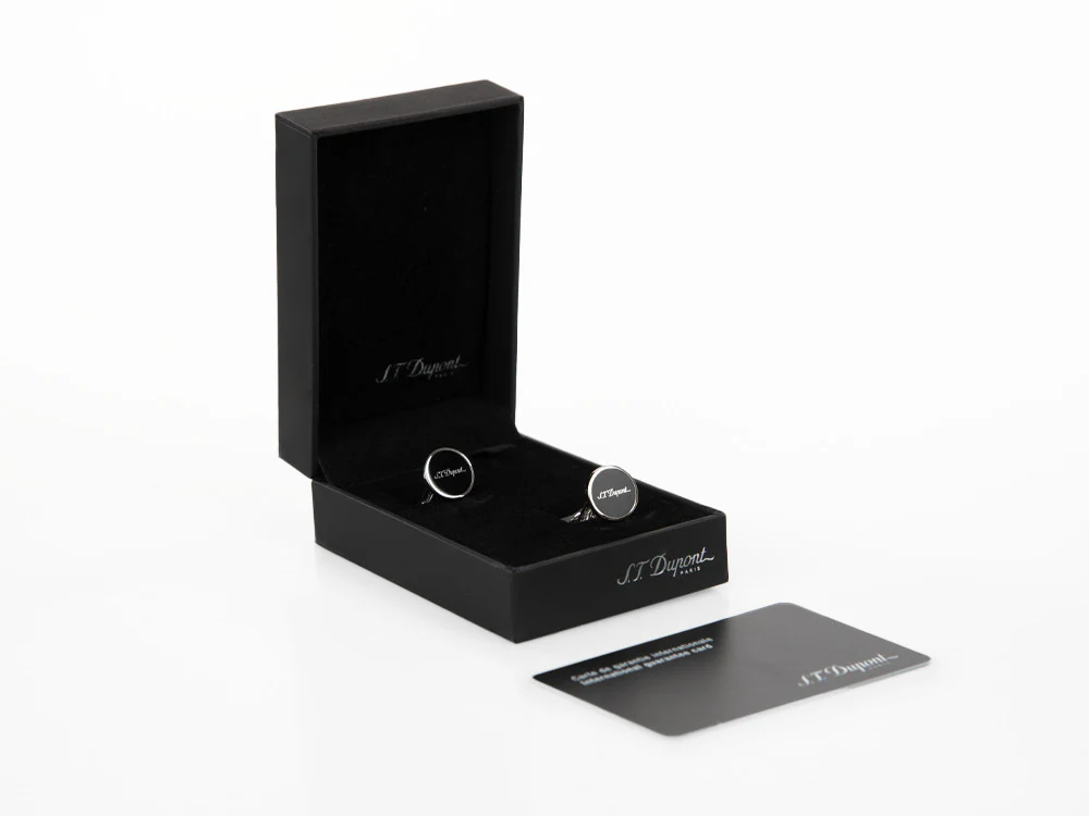 S.T. Dupont D Cufflinks, Silver, Lacquer, Black, 005832 - Image 7