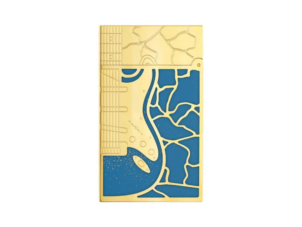 S.T. Dupont L2 Cling Fender Lighter, Brass, Gold Powder, Blue, 16026CL - Image 3