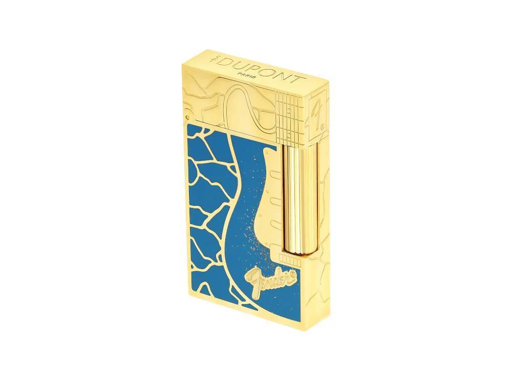 S.T. Dupont L2 Cling Fender Lighter, Brass, Gold Powder, Blue, 16026CL - Image 4