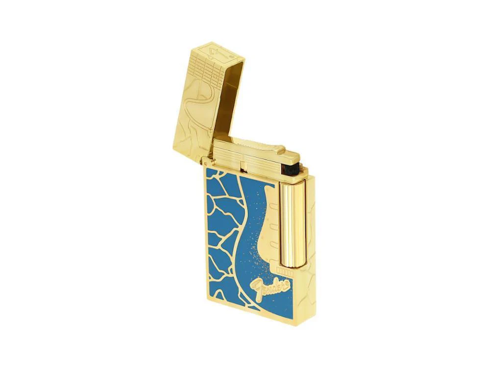 S.T. Dupont L2 Cling Fender Lighter, Brass, Gold Powder, Blue, 16026CL - Image 6