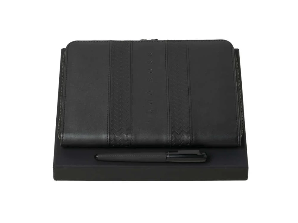 Set Hugo Boss Pure Tire Rollerball pen, Conference folder A5, Black, HPMR902