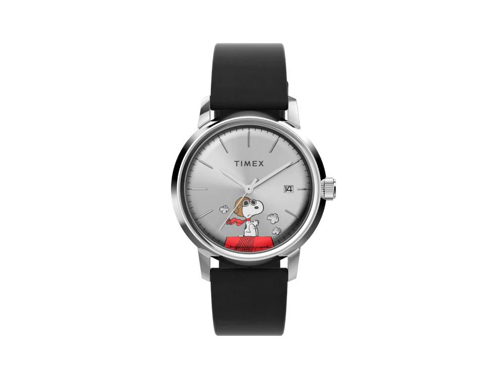 Timex Marlin Peanuts Snoopy Flying Ace Automatic Watch, Silver, 40 mm, TW2W49600 - Image 2