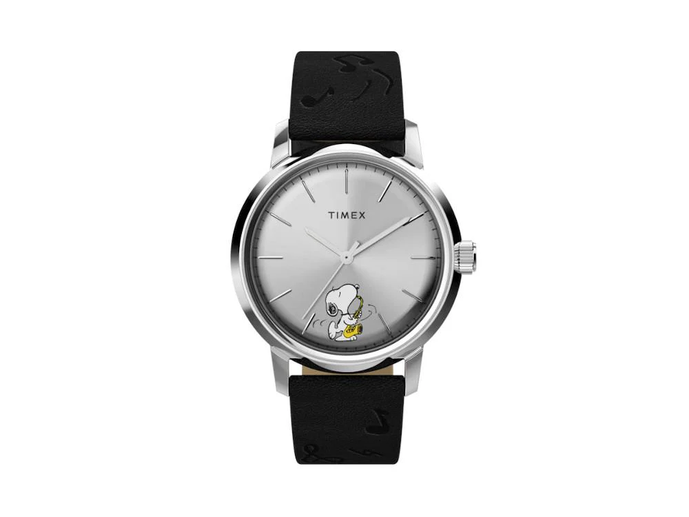 Timex Peanuts Marlin Saxofonista Automatic Watch, Silver, 40 mm, TW2W68800