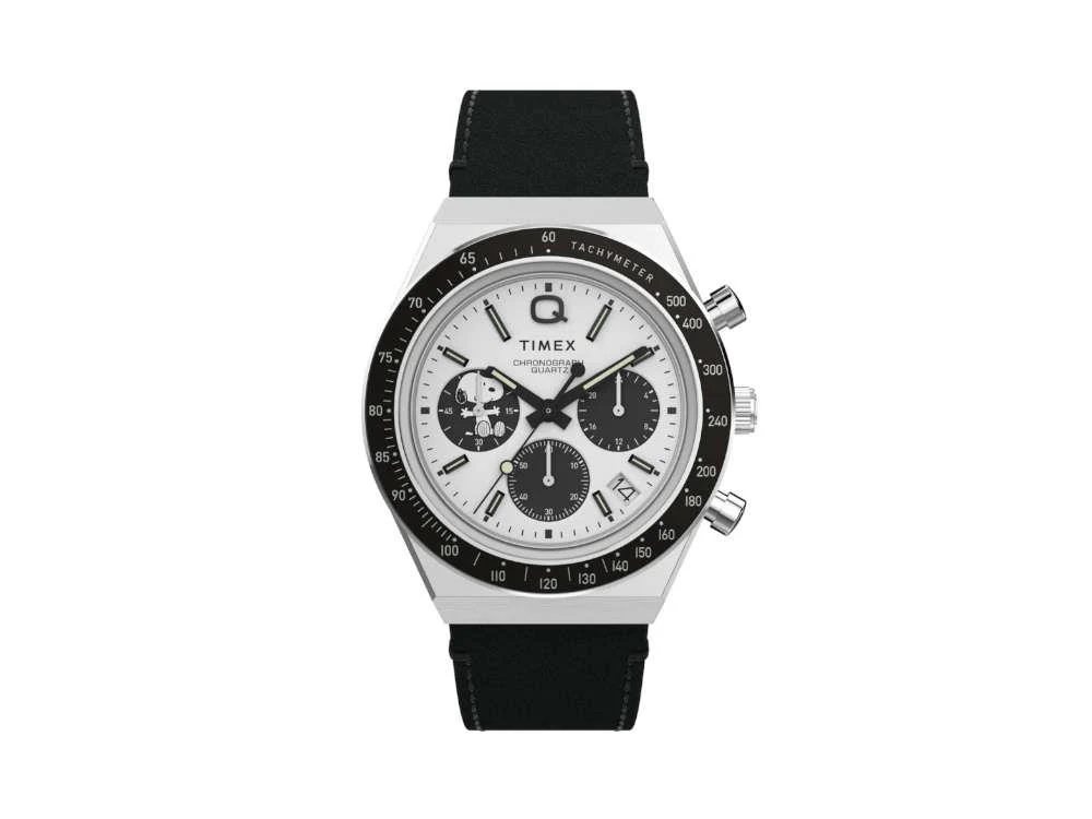 Timex Q Timex Chronograph x Peanuts Snoopy Quartz Watch, White, 40 mm, TW2W68900 - Image 2