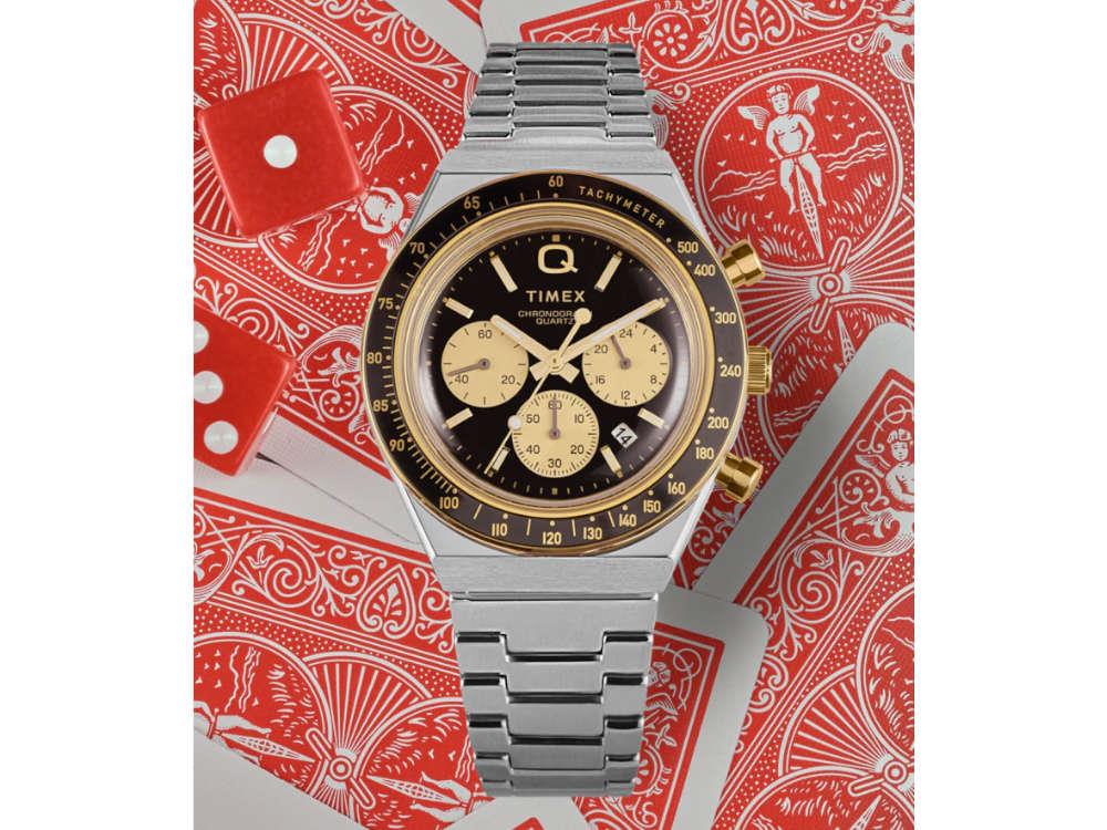 Timex Q Timex Quartz Watch, PVD Gold, Black, 40 mm, Chronograph, TW2W64200 - Image 6