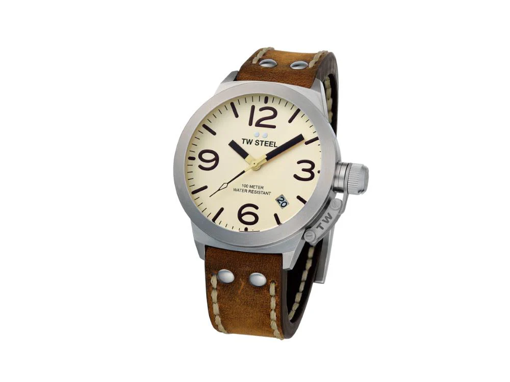 TW Steel Classic Canteen Quartz Watch, Beige, 45 mm, Leather, 10 atm, CS100 - Image 2