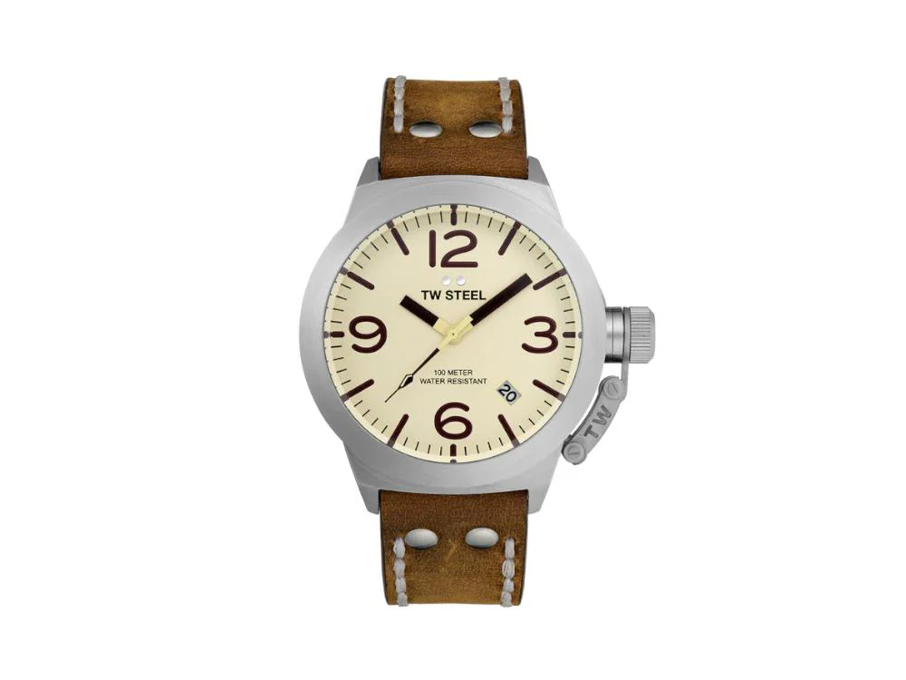 TW Steel Classic Canteen Quartz Watch, Beige, 45 mm, Leather, 10 atm, CS100 - Image 3