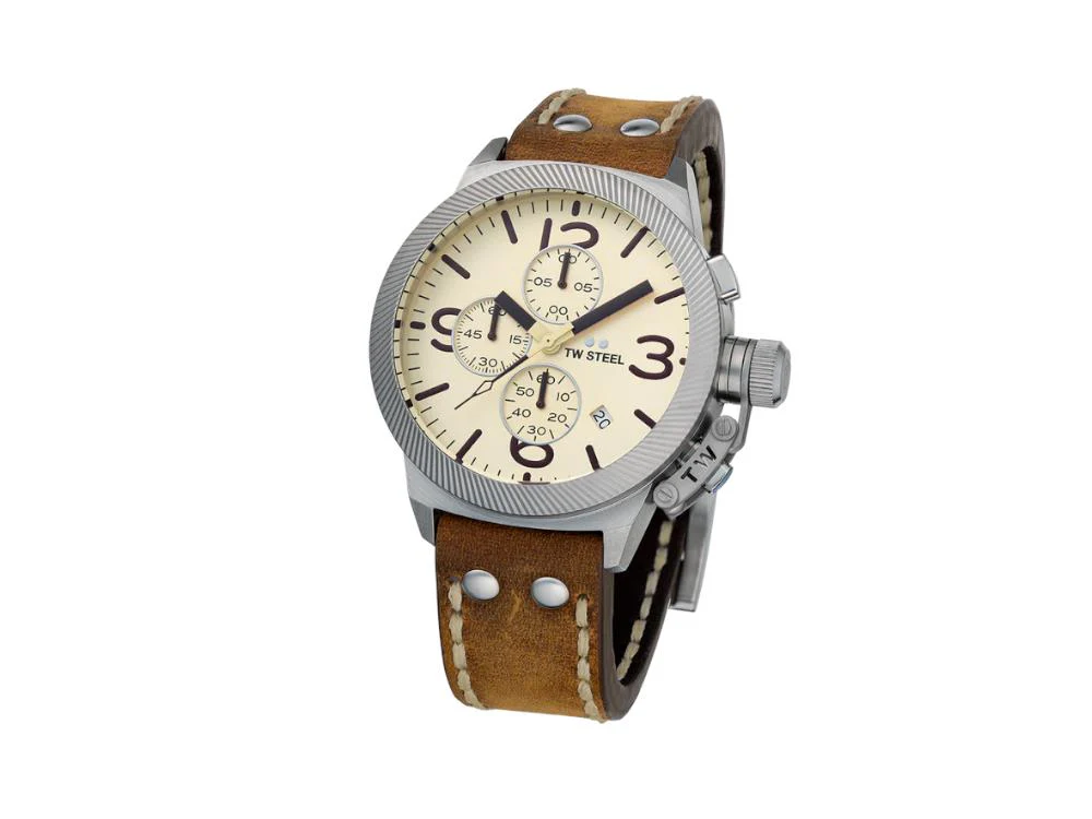 TW Steel Classic Canteen Quartz Watch, Beige, 45 mm, Leather, 10 atm, CS104 - Image 2