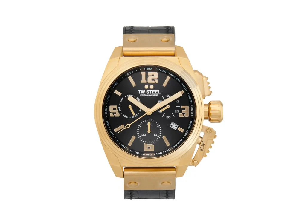TW Steel Swiss Canteen Quartz Watch, Black, 46 mm, Leather strap, 10 atm, TW1118 - Image 3