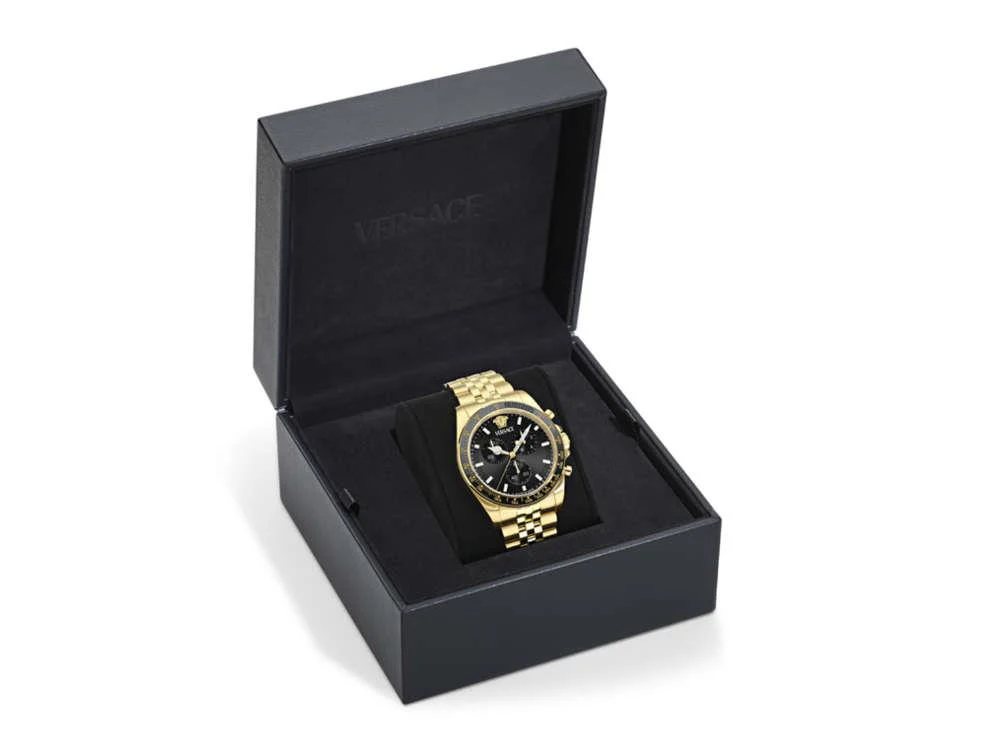 Versace Greca Chrono Wave Quartz Watch, PVD Gold, Black, 43 mm, VE0H00525 - Image 5