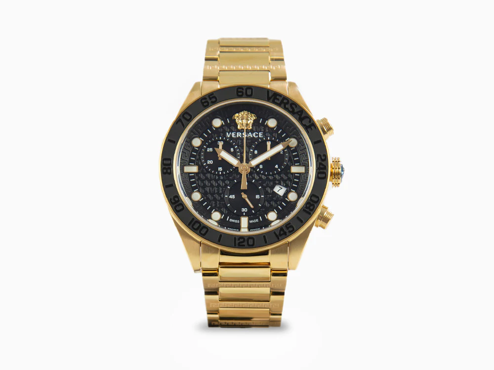 Versace Greca Dome Chrono Quartz Watch, PVD Gold, Black, 43 mm, VE6K00523 - Image 2