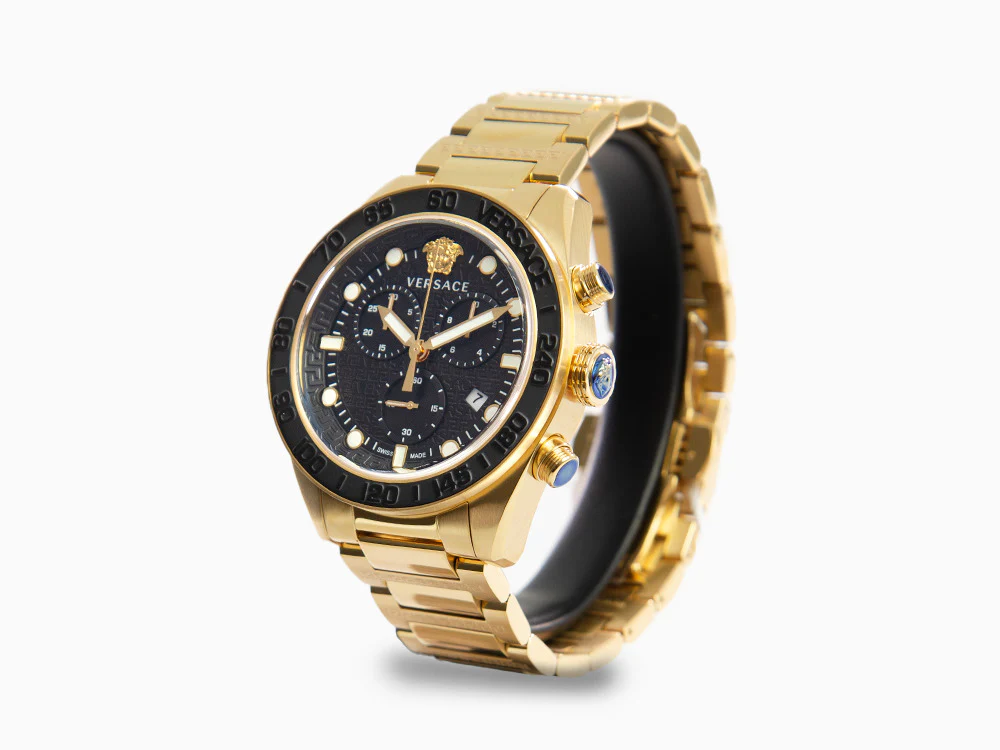 Versace Greca Dome Chrono Quartz Watch, PVD Gold, Black, 43 mm, VE6K00523 - Image 4