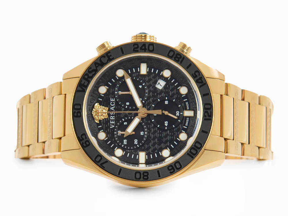 Versace Greca Dome Chrono Quartz Watch, PVD Gold, Black, 43 mm, VE6K00523 - Image 7