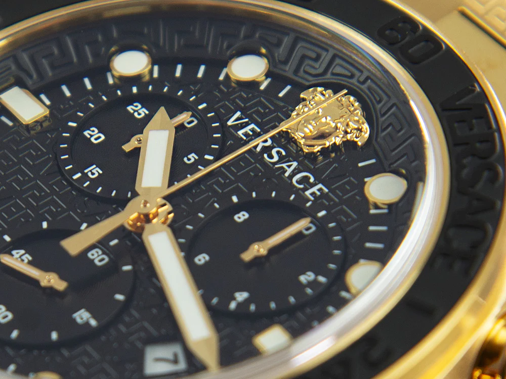 Versace Greca Dome Chrono Quartz Watch, PVD Gold, Black, 43 mm, VE6K00523 - Image 8