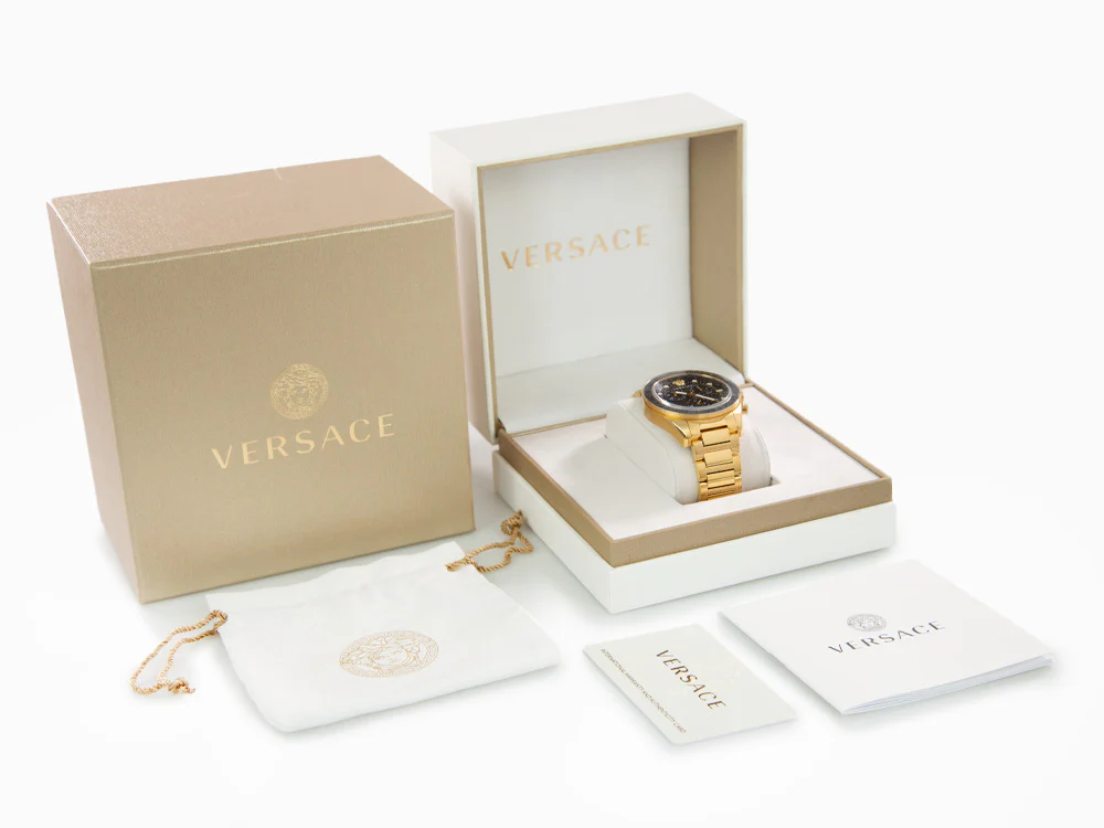 Versace Greca Dome Chrono Quartz Watch, PVD Gold, Black, 43 mm, VE6K00523 - Image 9