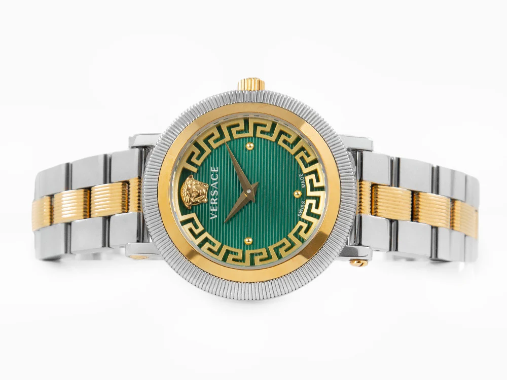 Versace Greca Flourish Quartz Watch, PVD Gold, Green, 35 mm, VE7F00523 - Image 7