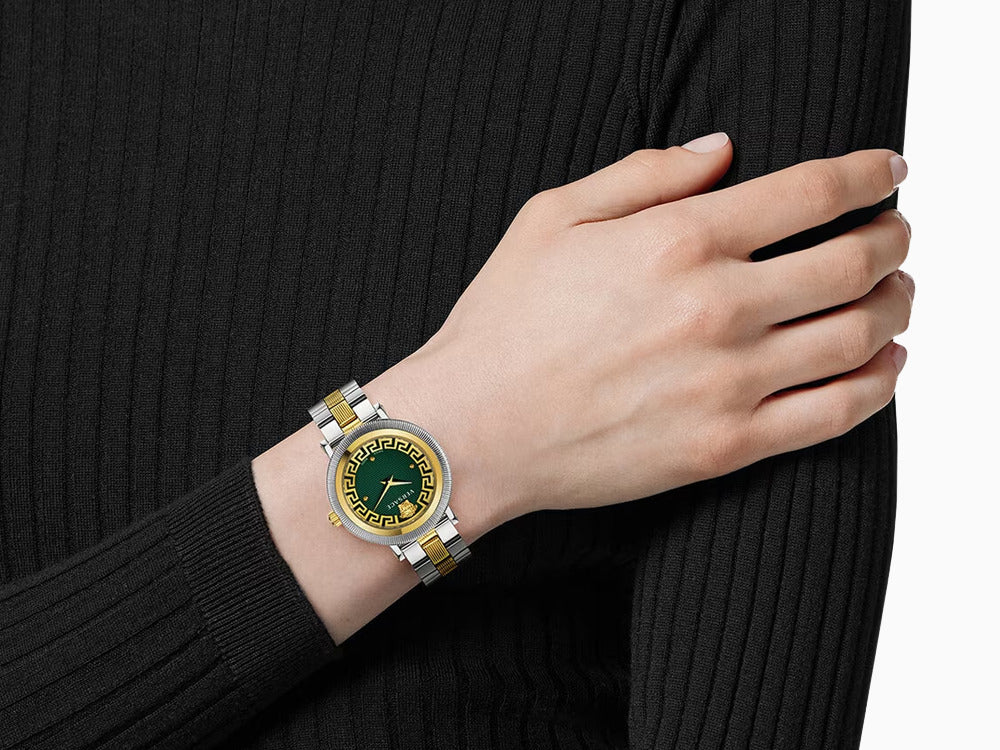 Versace Greca Flourish Quartz Watch, PVD Gold, Green, 35 mm, VE7F00523 - Image 8