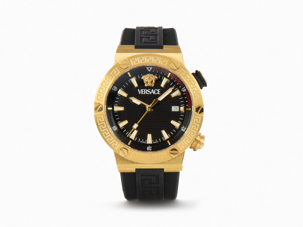 Versace Greca Logo Diver Quartz Watch, PVD Gold, Black, 43 mm, VE8G00324 - Image 2
