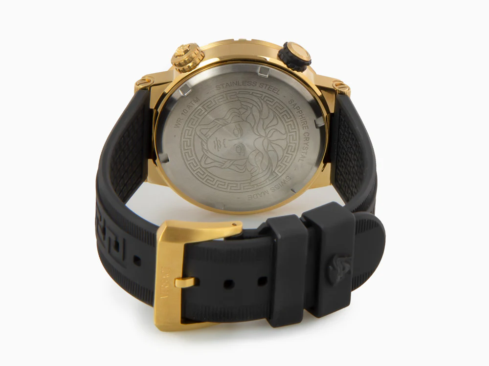 Versace Greca Logo Diver Quartz Watch, PVD Gold, Black, 43 mm, VE8G00324 - Image 3