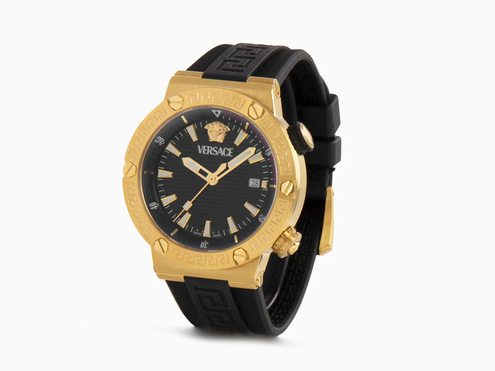 Versace Greca Logo Diver Quartz Watch, PVD Gold, Black, 43 mm, VE8G00324 - Image 4