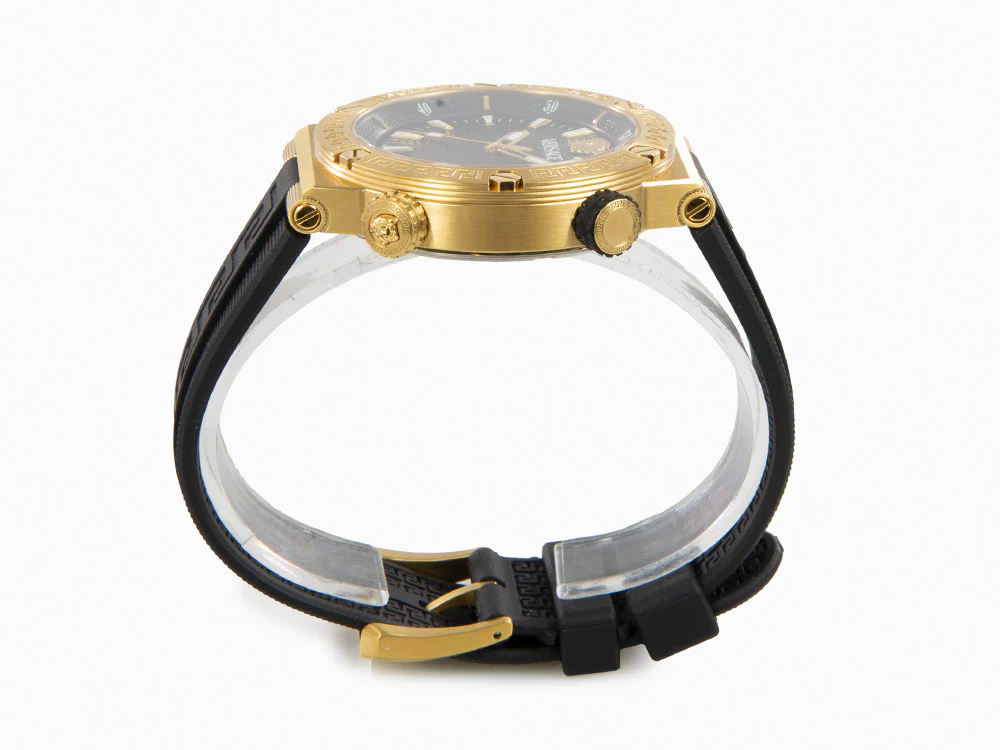 Versace Greca Logo Diver Quartz Watch, PVD Gold, Black, 43 mm, VE8G00324 - Image 5