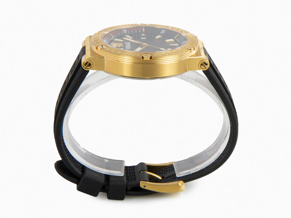 Versace Greca Logo Diver Quartz Watch, PVD Gold, Black, 43 mm, VE8G00324 - Image 6