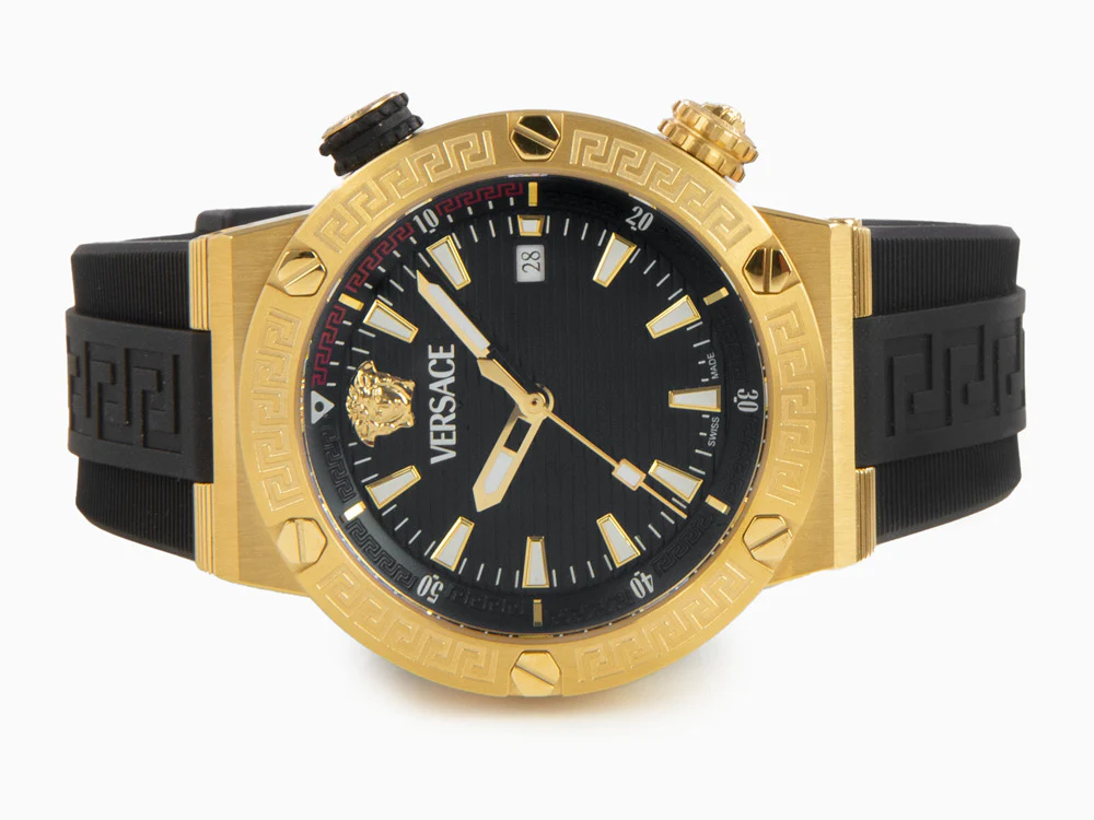 Versace Greca Logo Diver Quartz Watch, PVD Gold, Black, 43 mm, VE8G00324 - Image 7