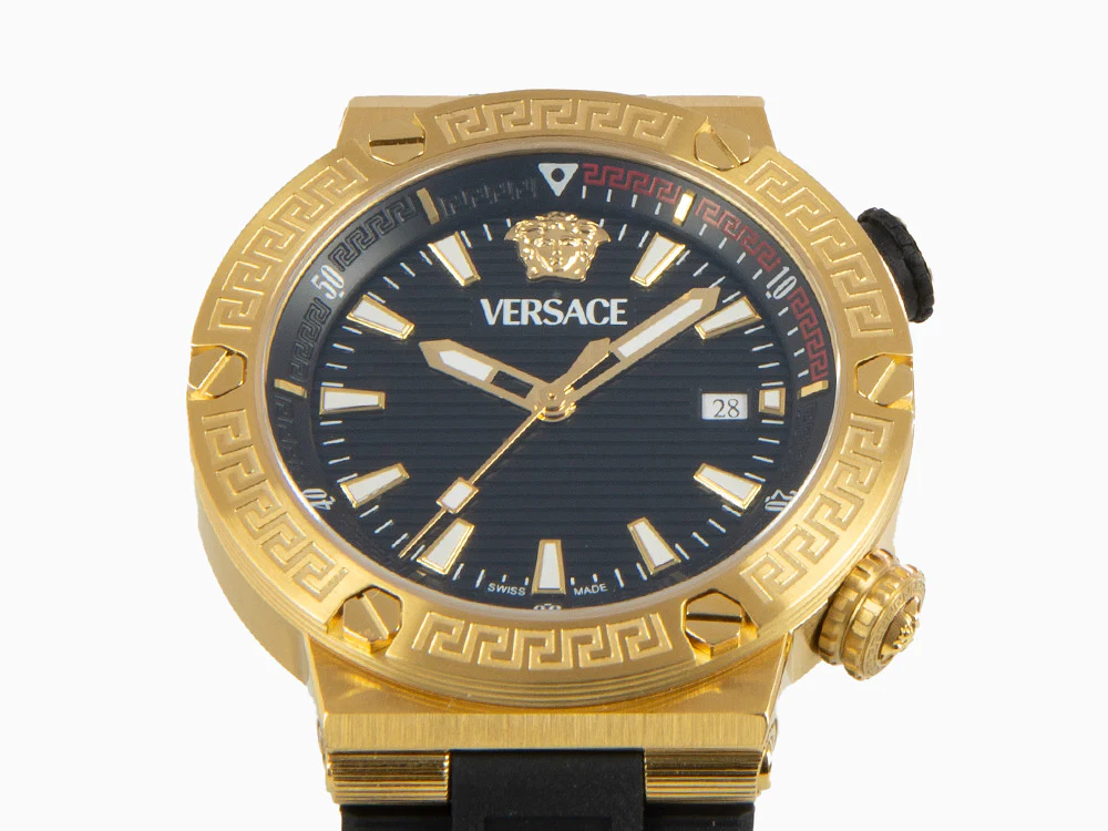 Versace Greca Logo Diver Quartz Watch, PVD Gold, Black, 43 mm, VE8G00324 - Image 9