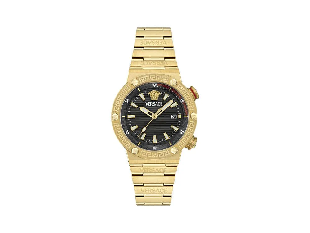 Versace Greca Logo Diver Quartz Watch, PVD Gold, Black, 43 mm, VE8G00624 - Image 2