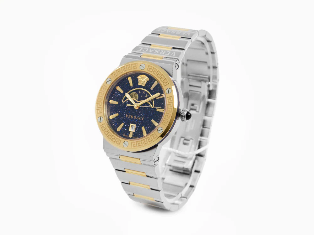 Versace Greca Logo Moonphase Quartz Watch, PVD Gold, Blue, 38 mm, VE7G00223 - Image 4